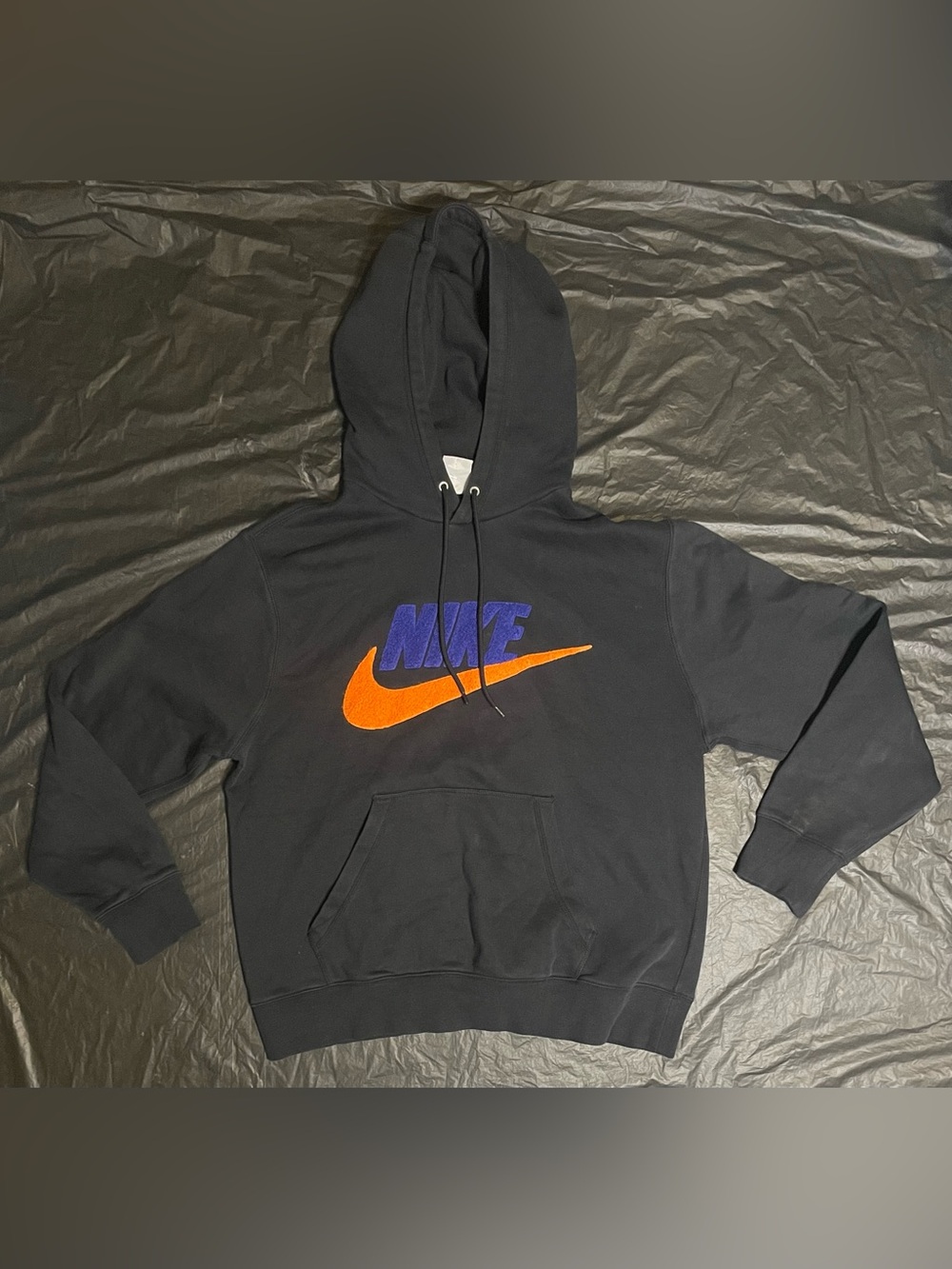 Vintage Nike Hoodie Black Orange Blue Chenille Logo Pullover Men’s Medium M